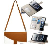 BaiFu Cover a portafoglio per 1+12R/OnePlus 12R 5G, borsa con porta carte di credito, tracolla, cordino, cerniera, custodia protettiva per telefono-Marrone