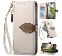 BaiFu Custodia a portafoglio con cerniera per Leitz Phone 3, cinturino da polso, supporto, Cover con motivo a foglie d'albero per Leitz Phone 3-Bianco