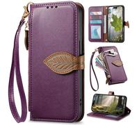 BaiFu Custodia a portafoglio con cerniera per Leitz Phone 3, cinturino da polso, supporto, Cover con motivo a foglie d'albero per Leitz Phone 3-Viola