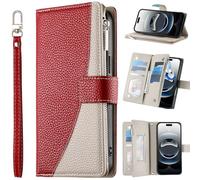 BaiFu Custodia a portafoglio per Realme GT Master, 6 scomparti per carte di credito, tasca con cerniera, chiusura magnetica, cavalletto con cinturino da polso-Rosso