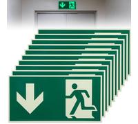 BAIFULAI 10 Pezzi Risparmio: Cartelli di Uscita di Emergenza Autoforati Fosforescenti, Segnaletica di Fuga Freccia Giù, Luminosità Duratura e Flessibile per Interni ed Esterni (30x15 cm Verde)