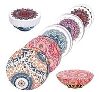 BAIFULAI 10 pezzi tessuto elastico copertura per alimenti: coperture per alimenti riutilizzabili con elastico, custodie stampate per insalata di vetro, vaso