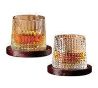 BAIFULAI 2 bicchieri da whisky, 200 ml, bicchieri da whisky con sottobicchieri in bambù, per degustazione di cocktail Scotch Bourbon