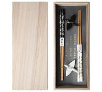 BAIFULAI 2 paia di bacchette per sushi, bastoncini in legno con supporto per gru in ceramica, sostenibili Chopsticks giapponese, cinese, coreano, taiwanese, regalo giapponese