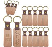 BAIFULAI 36 portachiavi in legno, bianco, rettangolare, 6,5 x 2,8 cm, scrivibile, per pittura, fai da te, regali, portachiavi in legno