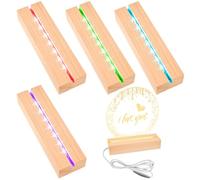 BAIFULAI 4 pezzi attacco LED, 15 cm, base in legno, 7 colori, base luminosa, base luminosa con interruttore USB, colore regolabile, base per display per blocco di vetro, cristalli, vetro, resina