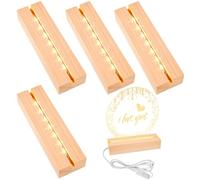 BAIFULAI 4 piedistalli a LED, 20 cm, base in legno, base luminosa, base luminosa con interruttore USB, colori caldi, supporto in legno, per blocchi di vetro, cristalli, vetro, resina, arte