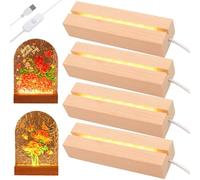BAIFULAI 4 piedistalli LED in legno, 20 cm, base in legno, base luminosa con interruttore USB, colori caldi, base luminosa, base per display per 3 mm di spessore, piastra in acrilico, cristalli di