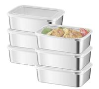 BAIFULAI 6 contenitori salvafreschezza con coperchio, 1100 ml, in acciaio inox, impilabili, per formaggi, frutta, insalate, caramelle, marmellate per forno, congelatore