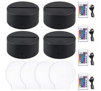 BAIFULAI Attacco LED, 4 pezzi, attacco luminoso 3D, con pannello luminoso, telecomando e cavo USB, regolabile, 16 colori, controllo touch, luce notturna a LED, per acrilico e plexiglas