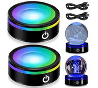 BAIFULAI Base luminosa a LED, 2 pezzi di luci LED, 6 colori, rotonde, con interruttore touch sensibile, base per lampada a LED, per display artistico