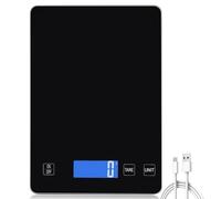Baifulai - Bilancia da cucina digitale, 15 kg/1 g, bilancia da cucina ricaricabile USB con display LED e funzione Tara, bilancia per alimenti con fondo in vetro temperato per cucinare e cuocere al