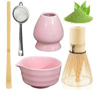 BAIFULAI Matcha, set da tè Matcha, 5 pezzi, frusta in ceramica, set da tè giapponese, ciotola per matcha, porta frusta, colino, accessori giapponesi per cerimonia matcha (rosa)
