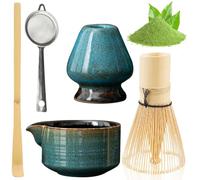 BAIFULAI Matcha, set da tè Matcha, 5 pezzi, frusta in ceramica, set da tè giapponese, ciotola per matcha, porta frusta, colino, accessori giapponesi per cerimonia matcha (blu colorato)