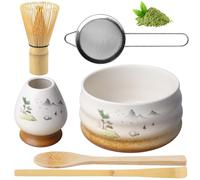 BAIFULAI Matcha, set da tè matcha, set da tè giapponese, set da tè matcha, ciotola in ceramica, cucchiaino, porta frusta, colino, accessori giapponesi per cerimonia matcha
