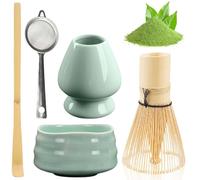 BAIFULAI Matcha, set da tè Matcha, set da tè giapponese, set da tè Matcha, frusta in ceramica, ciotola per matcha, porta frusta, colino, accessori giapponesi per cerimonia matcha (Seladon)