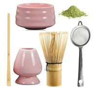 BAIFULAI Matcha, set da tè Matcha, set da tè giapponese, set da tè Matcha, frusta in ceramica, ciotola per matcha, porta frusta, colino, accessori giapponesi per cerimonia matcha (rosa)