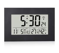 BAIFULAI Orologio da parete digitale con display LCD grande: orologio da parete digitale in ABS con regolazione automatica dell'ora, radiosveglia digitale con temperatura umidità e allarme e funzione