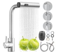 BAIFULAI Rubinetto da cucina estraibile, rubinetto da cucina con doccetta estraibile, monocomando, con doccetta a 3 modalità, 1 foro girevole a 360°, cascata ad alta pressione, acciaio inox spazzolato