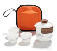 BAIFULAI Set da tè cinese Gongfu: set da tè portatile in ceramica con 1 teiera (200 ml) e 3 tazze (45 ml), servizio da tè in porcellana con borsa da viaggio per picnic all'aperto, viaggi, casa (bianco