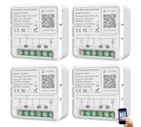 BAIFULAI Set di 4 moduli di interruttori intelligenti a 2 vie - Interruttore Smart Life opaco - Mini interruttore intelligente compatibile con Alexa, Smart Life, Tuya, interruttore di illuminazione