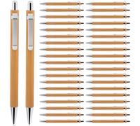 BAIFULAI Set di 40 penne a sfera in legno, riutilizzabili, set di penne a sfera in bambù, ergonomico, per scrittura, diario, scuola, forniture per ufficio