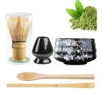 BAIFULAI Set di 5 fruste Matcha, Matcha, ciotola in ceramica, cucchiaino, porta frusta, accessorio giapponese per cerimonia matcha