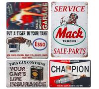 BAIFULAI Set di 5 targhe metalliche per garage Retro: 20 × 30 cm, olio motore a gas antico, targa in metallo di alta qualità per moto, per garage, officina, bar, arte classica automobilistica da