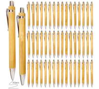 BAIFULAI Set di 50 penne a sfera in legno, riutilizzabili, set di penne a sfera in bambù, ergonomico, per scrittura, diario, scuola, forniture per ufficio