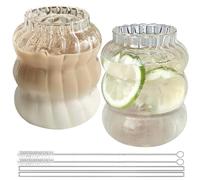 BAIFULAI Set di bicchieri a coste, 2 bicchieri da acqua ondulati da 650 ml, vetro borosilicato, bicchieri