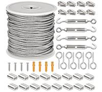 BAIFULAI Set di fune metallica in acciaio inox, 50 m, 2 mm, corda in acciaio inox 304, corda di tensionamento, corda in acciaio con occhielli, M5, tenditore per corda da tenda, corda leggera