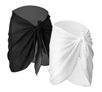BaiJ Donne Spiaggia Wrap Sarong,2 Pack Sarong Pareo da Spiaggia in Chiffon Donna Pareo Mare Chiffon Bikini Cover Up Coprire Gonne Avvolgent for Holiday Nuoto Nero+Bianco