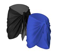 BaiJ Donne Spiaggia Wrap Sarong,2 Pack Sarong Pareo da Spiaggia in Chiffon Donna Pareo Mare Chiffon Bikini Cover Up Coprire Gonne Avvolgent for Holiday Nuoto Nero+Blu