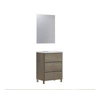 Baikal 280034607 Set Bagno Neo con lavabo in Ceramica e Specchio Luna Liscia, Tre cassetti, su Gambe. Finitura in Nebraska. Dimensioni: 60 x 83 x 46 cm. MOBILI MONTATI, Melammina 16 mm, 60 x 83 x 46