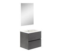 Baikal Bagno Onyx 70 cm, 2 cassetti, sospeso a Parete, con lavabo in Ceramica. Finitura Vintage. Mobile Montato, Melamina 17, Cenere, 50 cm