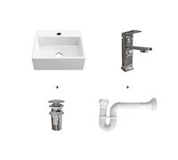 BAIKAL Confezione soluzione per bagno con lavabo e accessori Include: lavabo in ceramica, rubinetto, sifone estensibile e valvola di scarico con troppopieno. Facile installazione, istruzioni incluse