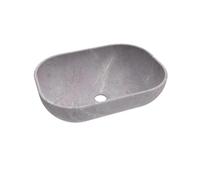BAIKAL - Lavabo in ceramica sopra il piano di lavoro. Lavabo ovale in finitura grigio marmo. Dimensioni: 46 x 33 x 13,5 cm. Senza foro per rubinetto. Spedizione con imballaggio rinforzato