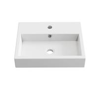 BAIKAL - Lavabo in ceramica sopra il piano di lavoro. Lavabo quadrato in finitura bianco lucido. Dimensioni: 46 x 37 x 9 cm. Con foro per rubinetto. Spedizione con imballaggio rinforzato