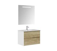 Baikal Mobile bagno Gavin, 2 cassetti, sospeso a parete. Include lavabo in ceramica. Varie finiture. Consegnato assemblato. con specchio 80 cm Nature