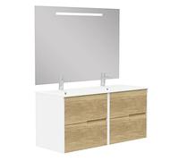 Baikal Mobile bagno Gavin, 2 cassetti, sospeso a parete. Include lavabo in ceramica. Varie finiture. Consegnato assemblato. con specchio 120 cm Nature