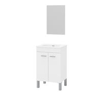 Baikal Mobile da bagno. 2 porte. Armadio con gambe. Include lavabo in ceramica e specchio liscio. Mobile ausiliario. Armadietto da bagno. Armadio ausiliario. Consegnato in kit. 50 cm Bianco.