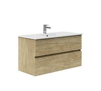 Baikal Mobile da bagno a due cassetti, sospeso a parete con lavandino. Melamina 16. Mobile montato. Mobile da 90 cm Nature senza specchio
