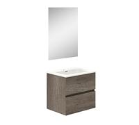 Baikal Mobile da bagno a due cassetti, sospeso a parete con lavandino. Melamina 16. Mobile montato. Mobile da 50 cm Nebraska con specchio luna liscia