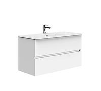 Baikal Mobile da bagno a due cassetti, sospeso a parete con lavandino. Melamina 16. Mobile montato. Mobile da 90 cm bianco senza specchio