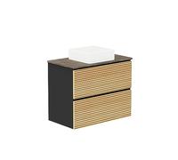 Baikal Mobile da Bagno Dash Set da Bagno 2 Cassetti Sospeso a Parete, Include Lavabo Ceramica, Mobiletto Fondo 46 Cm Mobile MONTATO Lavabo Sopra Piano di lavoro Senza Specchio 80 cm Bicolore