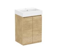 Baikal Mobile da bagno Mini. Mobile montato. 2 porte sospese con lavandino. Armadio da bagno. Lavabo Ceramico. 45 cm Nature.