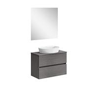 Baikal Mobile da bagno Onyx. Mobile montato, mobile 2 cassetti. Mobile bagno con lavandino. Mobile sospeso. Armadio a parete. Lavabo in ceramica. Include specchio. 80 cm cenere.