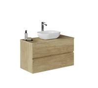 Baikal Mobile da bagno sospeso a parete, con lavabo e due cassetti, Nature 100 x 55 x 46, Melamina 16, 100 x 55 x 46 cm