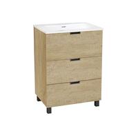 Baikal Mobile da Bagno Tail. Set da Bagno 3 Cassetti con Gambe Apertura Tramite Triplo Occhiello, Include Lavabo Ceramica, Mobiletto Fondo 46 cm Mobiletto MONTATO Senza Specchio 60 cm Nature