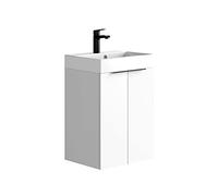 Baikal Set di mobili da bagno 45 cm, con mobile con lavandino, melammina 16, mobile montato, lavabo incastrato, senza specchio due ante bianco